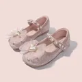 Scarpe Mary Jane rosa glitterate per bambina con fiocco in garza e cuore di perla - EU 22 / Rosa