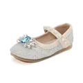 Silver Elsa sparkling Mary Jane shoes for girls with blue crystal and pearls - EU 22 / Apricot