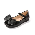 Girls black patent leather Mary Jane shoes with large grey organza bow decoration - 22 / Black