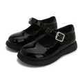 Classic black patent leather girls' Mary Jane shoes with silver metal buckle strap - EU 26 / Black