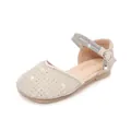 Girls cream white princess flat shoes with sparkling rhinestones and heart pendant - 22 / Apricot
