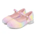 Girls gradient glitter Mary Jane shoes with pearl pendant and crystal block heel - EU 26 / Rainbow