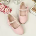Elegant pink Mary Jane princess shoes for girls with pearl strap and bow detail - EU 28 / Pink