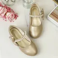 Chaussures princesse dorées pour filles avec bride en perles et nœud sur fond de marbre - EU 26 / Doré
