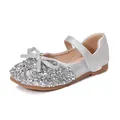 Sparkling silver girls' Mary Jane shoes with glitter rhinestones and a bow detail - EU 22 / Silver