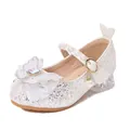 Zapatos de princesa blancos con purpurina para niñas, con lazo, perlas y tacón de cristal - 25 / Plateado