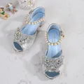 Zilveren glitter prinsessen sandalen voor meisjes met kristallen strik en parel - EU 26 / Zilver
