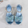 Lichtblauwe prinses sandalen voor meisjes met strasstrik en parel enkelbandjes - EU 34 / Blauw