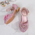 Girl's sparkling pink princess shoes with rhinestone bow and pearl straps - EU 38 / Pink