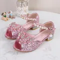 Roze glitter sandalen voor meisjes met fonkelende strikken en parelbandjes - EU 25 / Roze