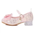 Zapato de princesa Elsa rosa con purpurina, lazo de malla y correa de perlas - 25 / Rosa