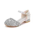 Silver sparkly princess shoes for girls with glitter sequins and rhinestone star charms - EU 25 / Silver