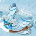 Sparkly blue girls princess shoes with rhinestone bow and heart charm strap - EU 25 / Blue