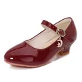 Girl's burgundy patent leather Mary Jane princess shoes with moon and star pendants - 25 / Burgundy