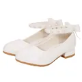 Weiße Mädchen Prinzessin Schuhe mit Perlenriemen und Schleife für formelle Anlässe - EU 34 / Lackweiß