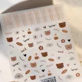 Zelfklevende nagelstickers met schattige herfstberen en koffiemotieven, model TS-3858 - Herfst/Winter Beer (TS-3858)