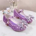 Elegant purple glitter Mary Jane girls dress shoes with bow and pearl detail - EU 26 / Purple