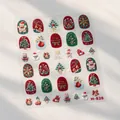 3D Weihnachts-Nagelaufkleber M-826 mit roten grünen Bäumen, Lebkuchenmann und Glocken - Weihnachten Rot Grün 3D Geprägter Stil (M-826)