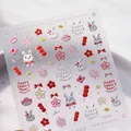 3D relief rabbit and red flower New Year nail stickers with lucky character M-848 - 3D Embossed Red Pink Cute Rabbit Lucky Character Style (M-848)