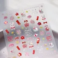 Self-adhesive laser nail stickers with cute white rabbits and New Year patterns - Flat Laser Red Rabbit Fireworks Style (M-849)