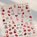 Stickers ongles 3D M-835 avec motifs de lapin rouge mignon et fraises dorées - Style Lapin Fraise Tea Party (M-835)