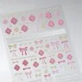5D Relief Nagelsticker mit rosa Schleifen und weißen floralen Spitzenmustern - M-909 Rosa Schleifen-Spitze