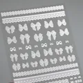 3D matte silver glitter bow and lace nail stickers M-850 for elegant manicure art - M-850 Plane Bow Lace (Silver Glitter)