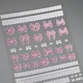 Stereo embossed pink bow nail sticker M-865 with pearlescent lace floral patterns - M-865 Embossed Pink Purple Laser Bow Lace