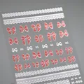3D frosted gold M-866 nail stickers with red glitter bows and white lace patterns - M-866 Laser Red Glitter Bow Lace