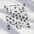 Dark purple glitter nail sticker M-914 with black cat, bow and rose designs - Gothic Glitter Style (M-914) / Jelly Glue Series