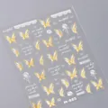 3D Gelbe Schmetterling und Blumen Nagelaufkleber M-885 mit geprägter Reliefstruktur - Eistransparenter Geleekleber (M-885) / Gelber Schmetterling (M-885)