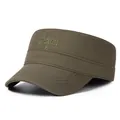 Gorra militar plana verde oliva oscuro con bordado de estrella Boston detallado - Talla Única Ajustable / Verde Militar