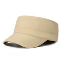 Men's khaki flat top army cap featuring white Boston embroidery and reinforced stitching - One Size Adjustable / Khaki