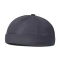 Dark grey breathable mesh docker hat with a minimalist brimless skull cap design - One Size Adjustable / Dark Gray