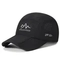 Black foldable quick-dry baseball cap with UPF 50+ sun protection and mountain print - One Size Adjustable / Black