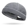 Bonnet docker rétro gris foncé en coton délavé avec boucle métallique réglable pour adulte - Réglable / Gris