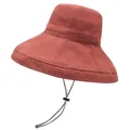 Brick red wide brim canvas sun hat for women with adjustable windproof chin strap - One Size Adjustable / Brick Red
