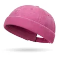 Adjustable hot pink velvet brimless docker hat for men and women with metal buckle strap - One Size Adjustable / Rose Red