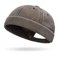 Brown vintage washed cotton docker hat with adjustable metal buckle and breathable eyelets - One Size Adjustable / Coffee