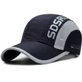 Quick-dry navy blue and grey baseball cap with breathable side mesh panels and sporty design - One Size Adjustable / Navy Blue