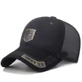 Cappellino da baseball nero con rete, ricamo scudo U.S. e toppa sulla visiera - Taglia Unica Regolabile / Nero