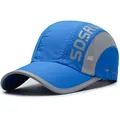 Blue quick-dry baseball cap with grey breathable mesh panels and side sports logo - One Size Adjustable / Sky Blue