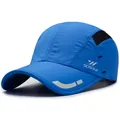 Blue quick-dry baseball cap with reflective trim and mesh panels for outdoor running - One Size Adjustable / Sky Blue (With Reflective Strip)