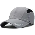 Grey quick-dry baseball cap with black mesh panels and reflective brim for outdoor sports - One Size Adjustable / Light Gray (With Reflective Strip)