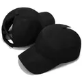 Black quick-dry ponytail baseball cap with elastic criss-cross back and laser-cut vents - One Size Adjustable / Black