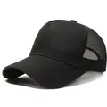 Classic black mesh truck hat with breathable mesh back and curved brim for outdoor sun protection - One Size Adjustable / Black