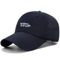 Gorra de béisbol azul marino de secado rápido con bordado NEVER GIVE UP y perforación - Talla Única Ajustable / Azul Marino