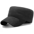 Dunkelgraue Flat Top Military Cap aus Wollmischung für Herren für Herbst und Winter - Einheitsgröße Verstellbar / Dunkelgrau