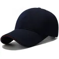 Dark blue structured baseball cap with breathable texture and brown brim piping detail - One Size Adjustable / Sandwich Navy Blue