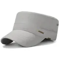 Flat top military cap in light grey fabric with metal vent and JUNGLEBILL logo - One Size Adjustable / Light Gray